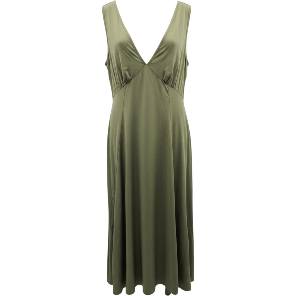 Old Navy Womens Olive Green V-Neck Sleeveless Midi Dress Empire Waist Large‎ NWT
